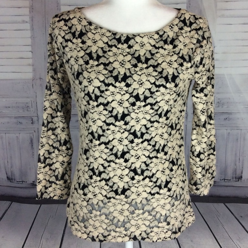 ambra Italian Black + Cream Lace Long Sleeve Shirt